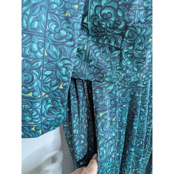 Vintage 60s Soft Nylon Shelton Stroller Green Retro Floral 2 Piece Dress Set A1 - Picture 4 of 16